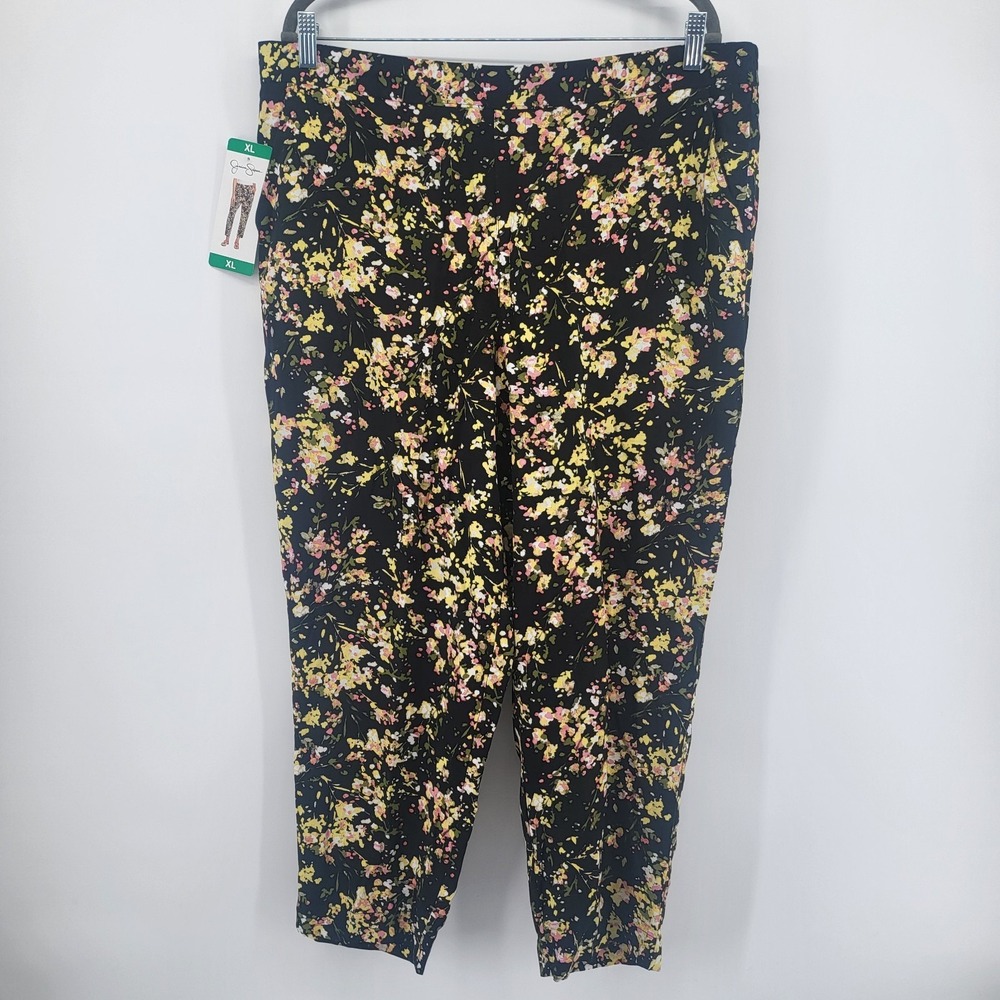 Jessica Simpson‎ Pants Womens XL Black Floral Cameren Tapered Ankle Elastic Back